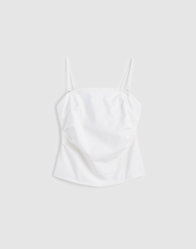 Airy Denim Ruched Squareneck Tank in Tile White TILE WHITE