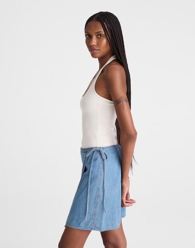 Airy Denim Wrap Mini Skirt LIDO WASH