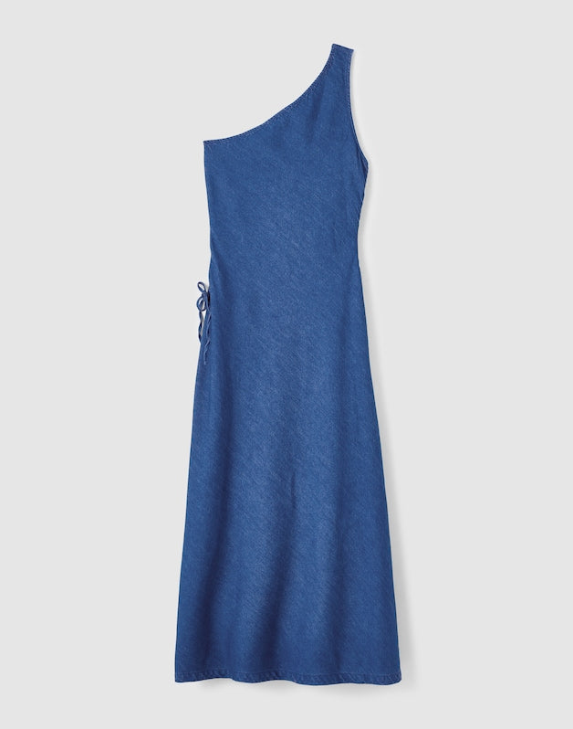 Denim One-Shoulder Maxi Dress MARINA BLUE