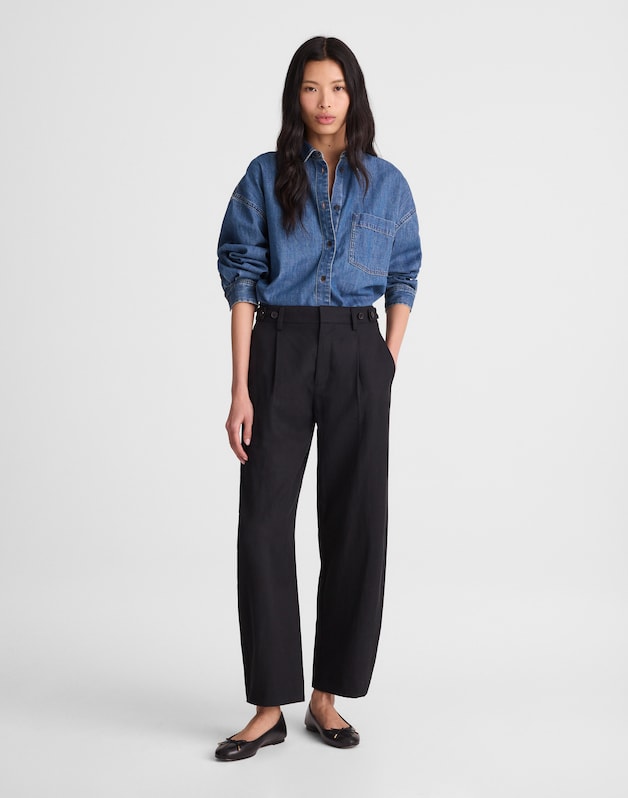 The Barrel-Leg Pant in Drapey Twill TRUE BLACK
