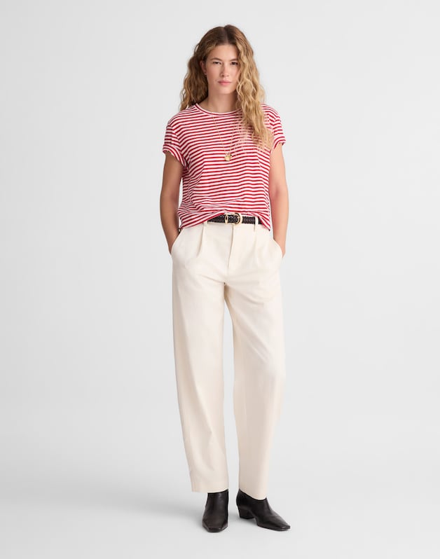 The Short Barrel-Leg Pant in Drapey Twill VINTAGE IVORY