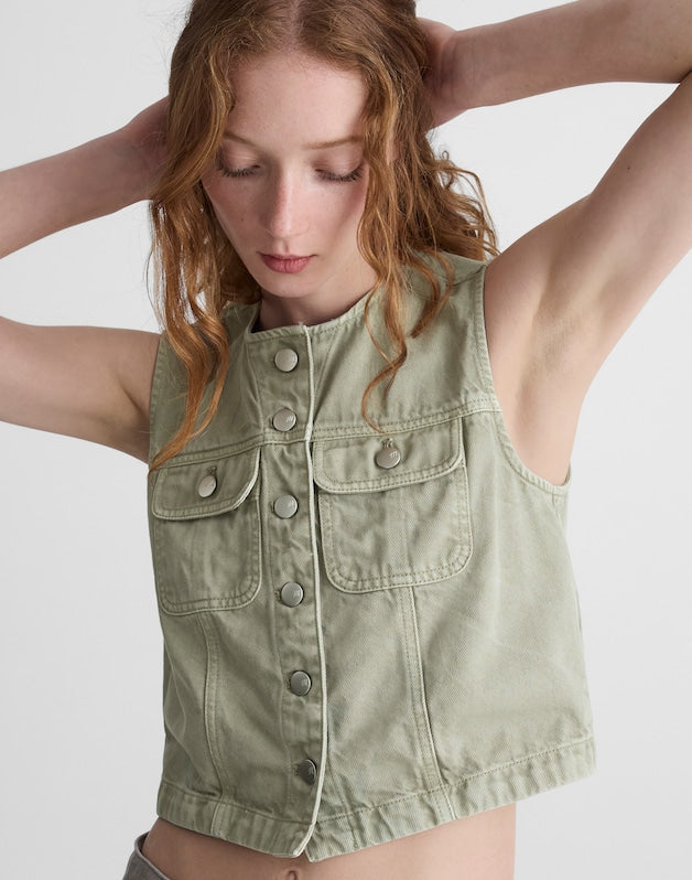 Cropped Vest in Airy Denim SAGEBRUSH