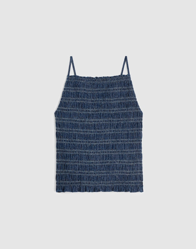 Denim Smocked Tank DARK COVE WASH
