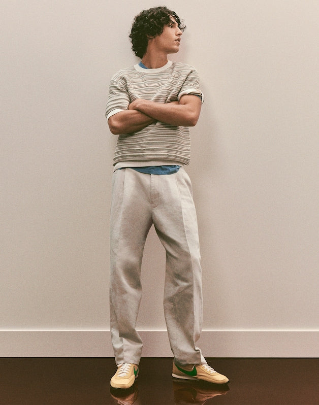 Double-Pleated Trousers in Meridian Linen Blend FORM GREY
