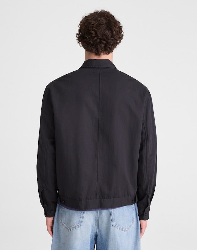 Zip-Front Jacket in Meridian Linen Blend BLACK