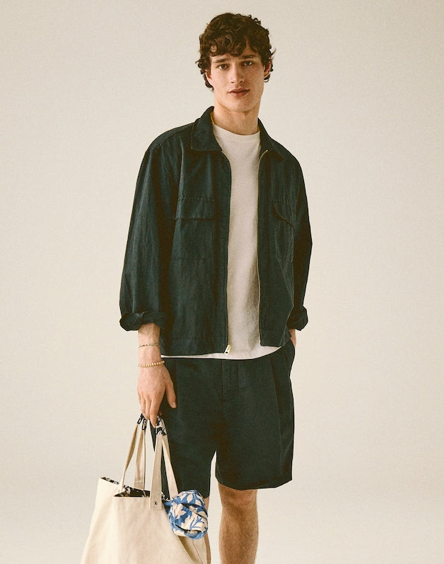 Zip-Front Jacket in Meridian Linen Blend BLACK