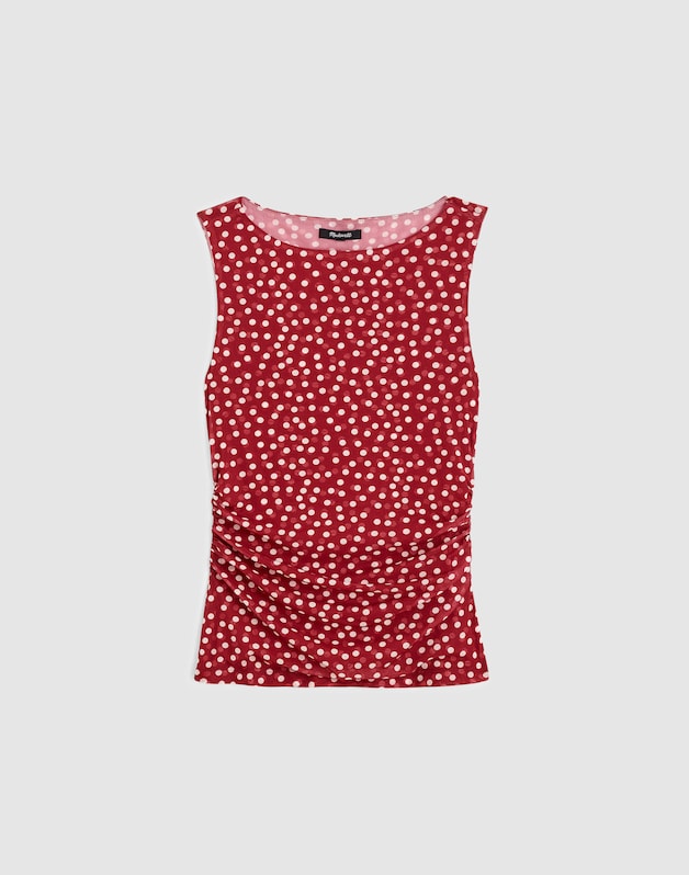 Cinched Double-Layered Mesh Top RED CURRANT