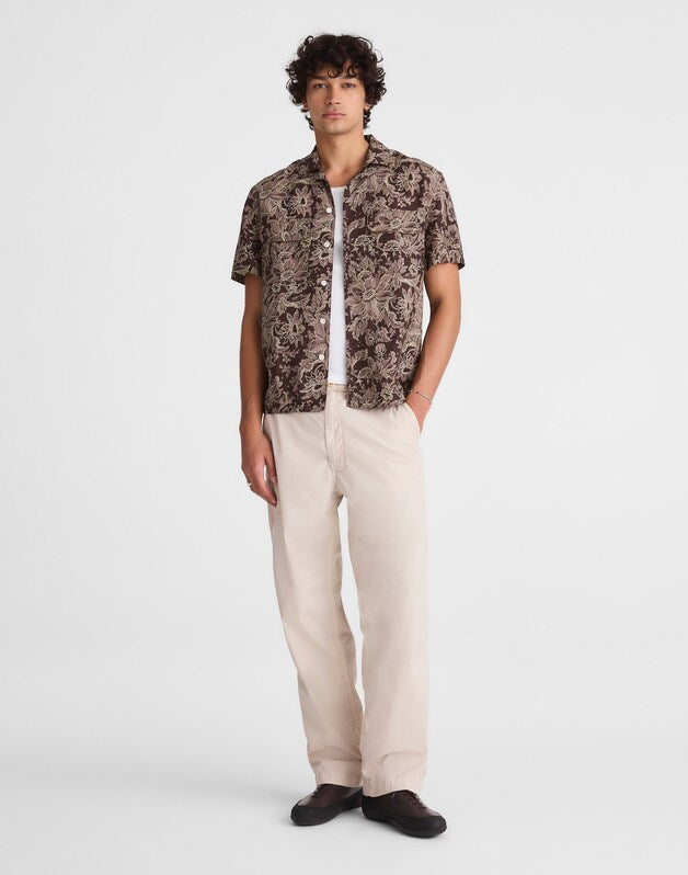 Short-Sleeve Camp Shirt in Archive Linen Blend FLORAL STIPPLED TOILE PRINT