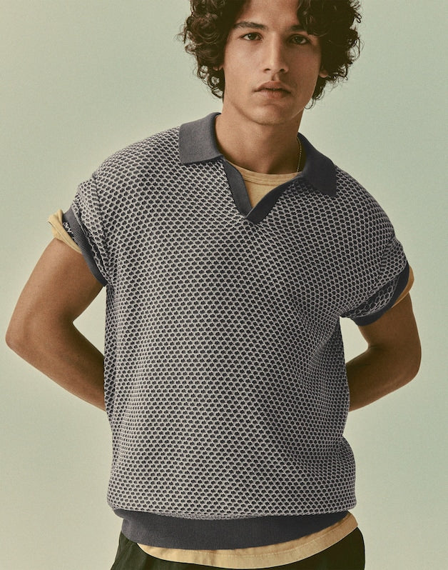 Johnny-Collar Sweater Polo STORMY SPRUCE