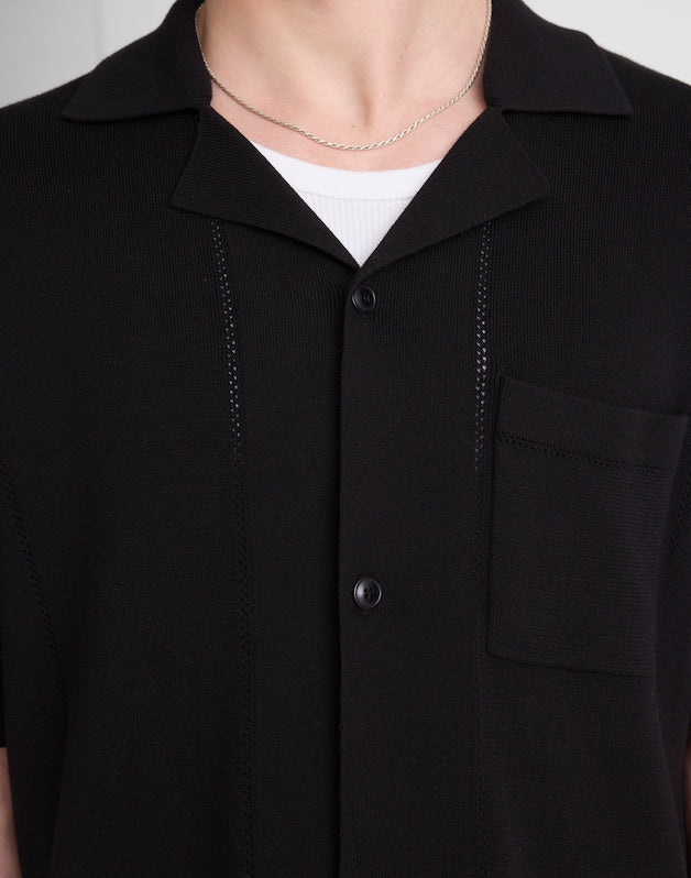 Knit Short-Sleeve Boxy Shirt JET BLACK