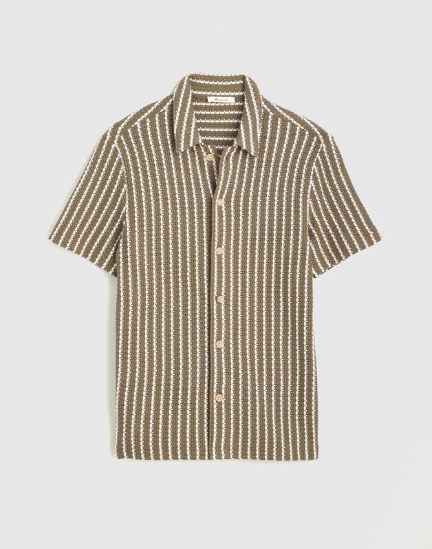 Textured-Knit Short-Sleeve Shirt OLIVE