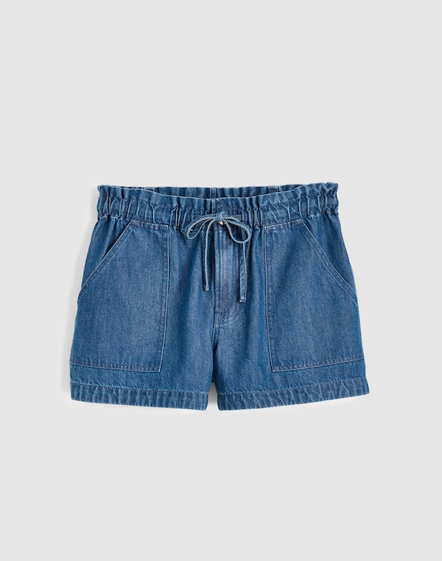 Pull-On Utility Shorts in Airy Denim MARINA BLUE