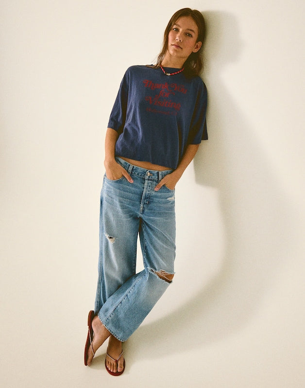 Short Low-Slung Baggy Crop Jeans LARSON WASH