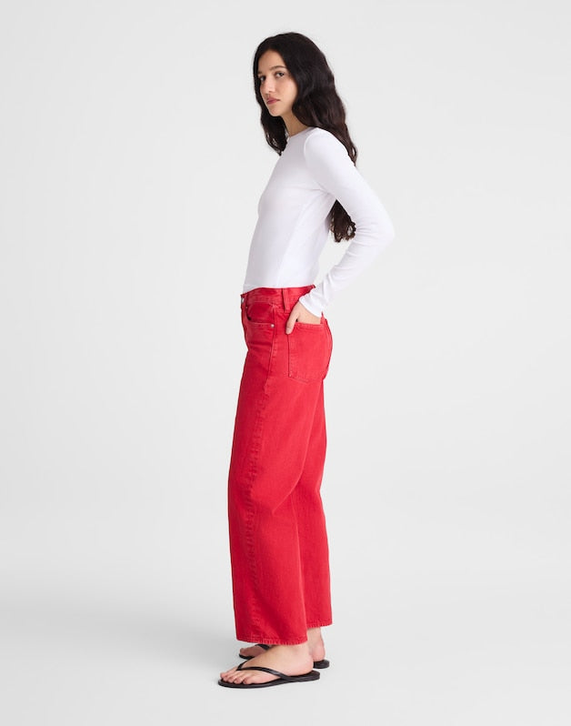 Low-Slung Baggy Crop Jeans VARSITY RED