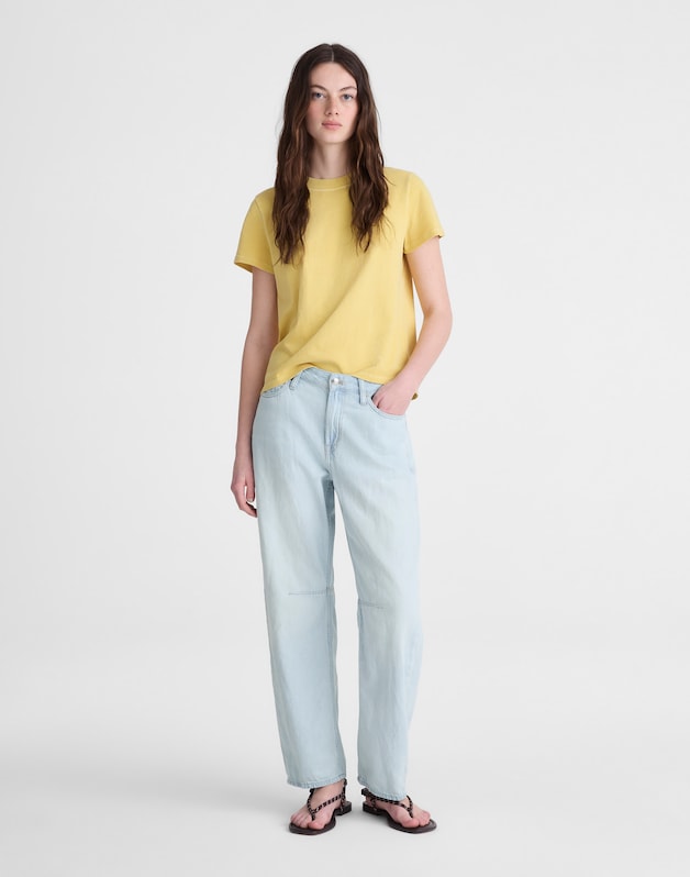 The Short Darted Barrel-Leg Jean in Airy Denim LAGUNA WASH