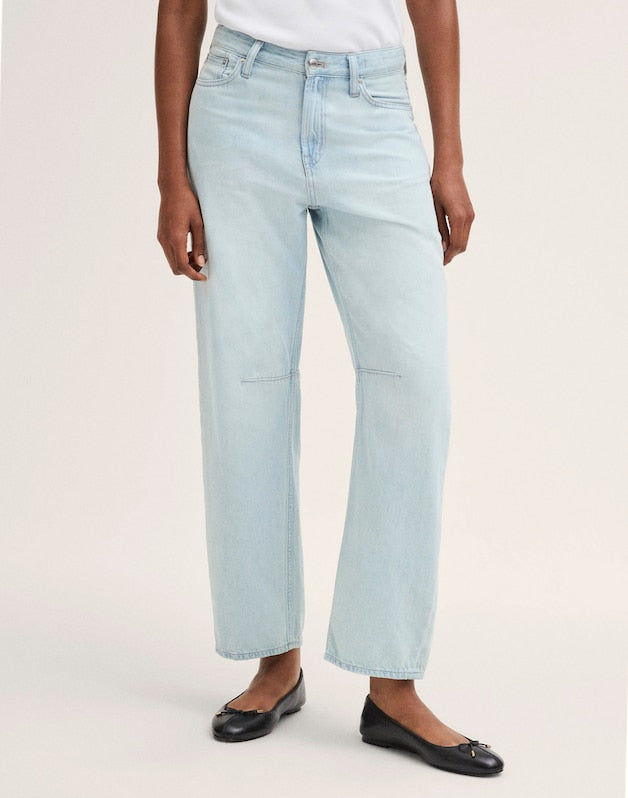 The Short Curvy Darted Barrel-Leg Jean in Airy Denim LAGUNA WASH