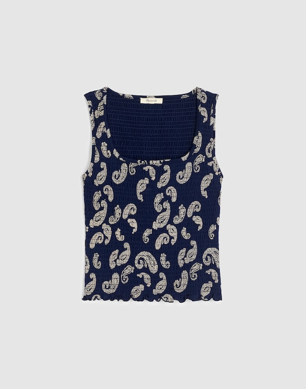 Madewell x Shopbop Smocked Squareneck Tank TOSSED PAISLEY MIDNIGHT