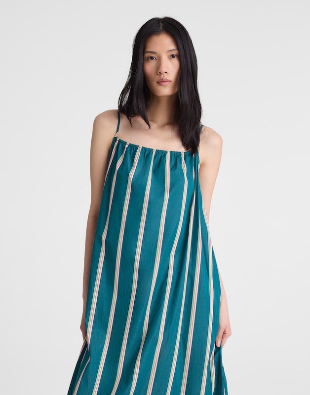 Madewell x Shopbop Gathered A-Line Midi Dress DEEP LAGOON STRIPE