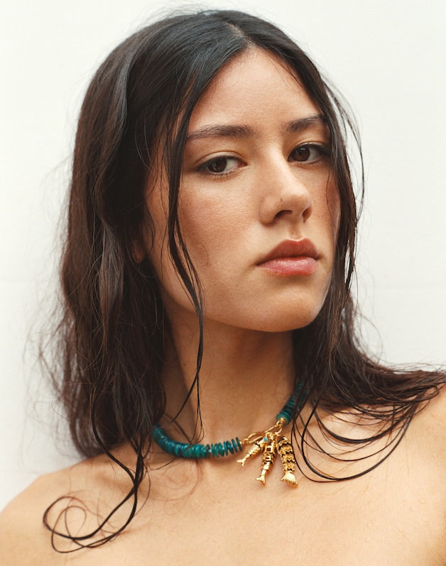 Madewell x Shopbop Beaded Fish Statement Necklace DEEP LAGOON