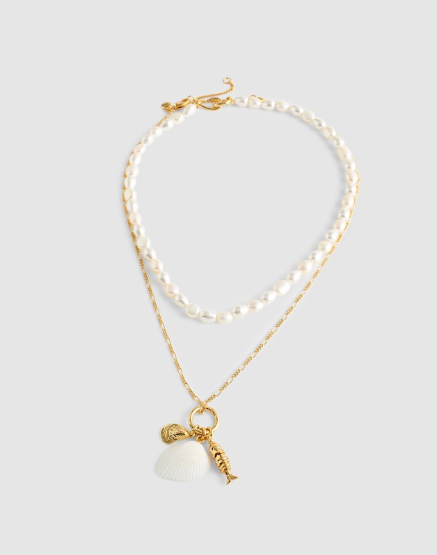 Madewell x Shopbop Beaded Shell Necklace Set ANTIQUE GOLD
