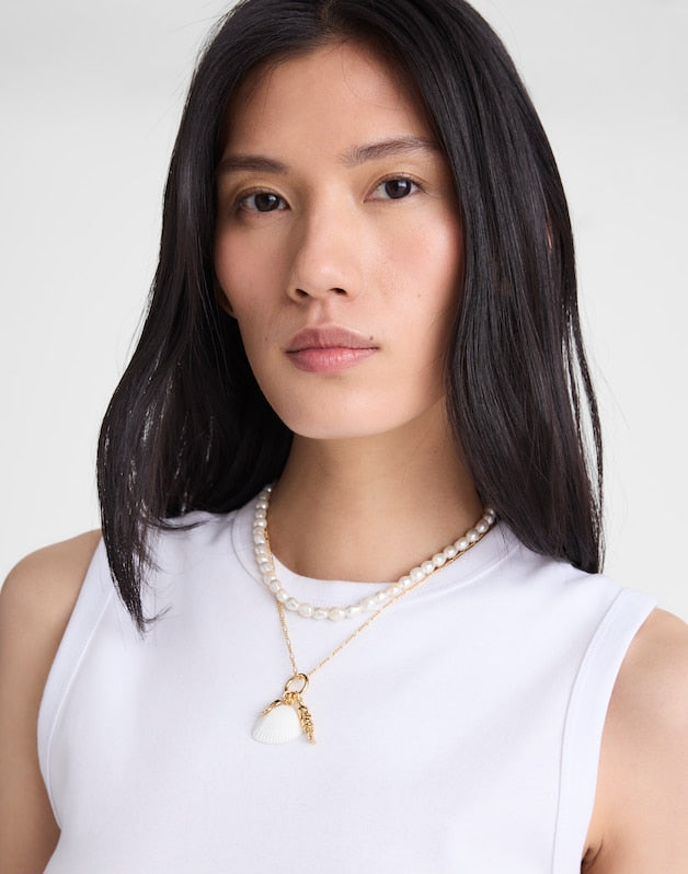 Madewell x Shopbop Beaded Shell Necklace Set ANTIQUE GOLD