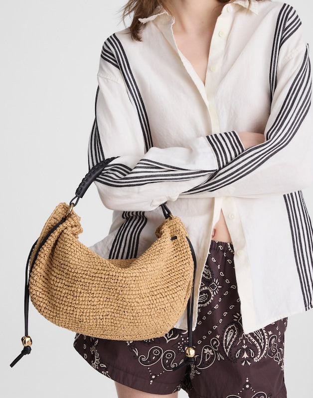 The Camren Gathered Shoulder Bag in Raffia NATURAL MULTI