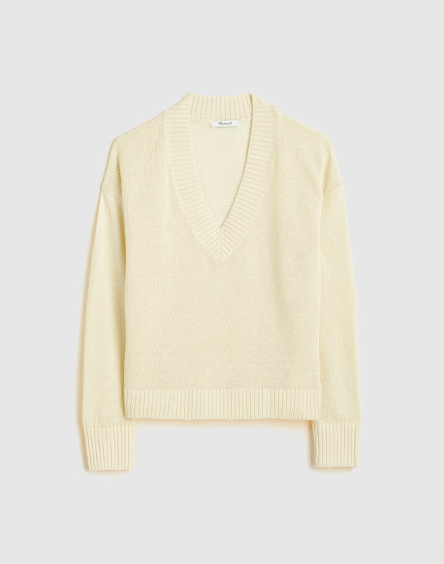 Deep V-Neck Sweater in 100% Linen SHEER PINEAPPLE