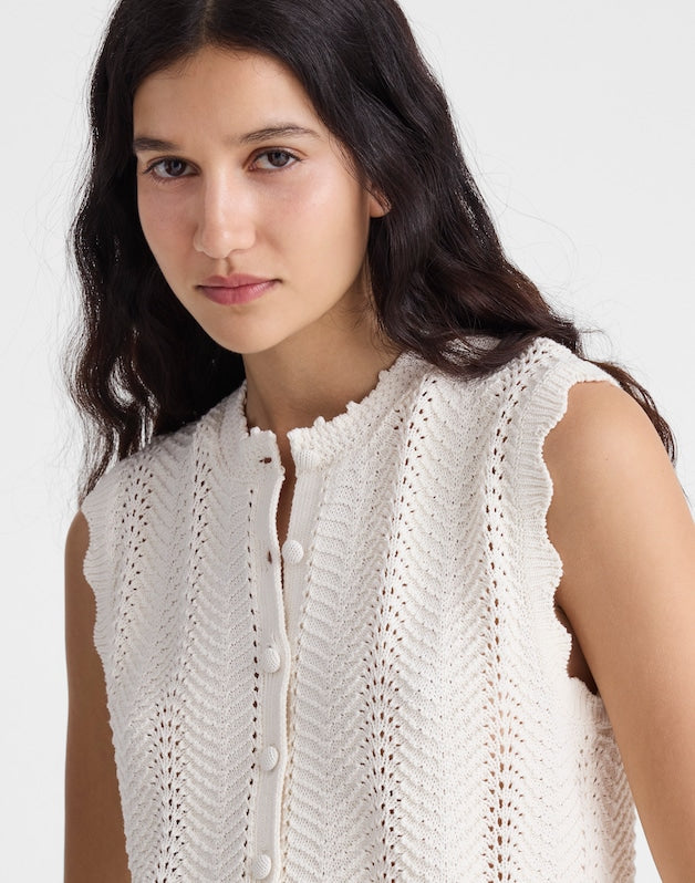Wavy-Knit Button-Front Shell Top VINTAGE IVORY