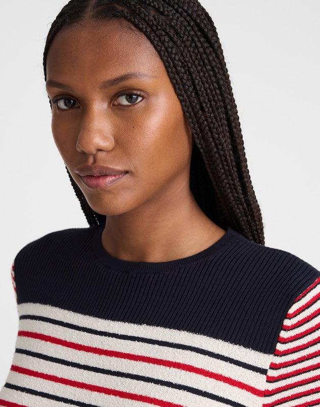 Boucl&eacute;-Knit Sweater Tee RED AND NAVY MULTI STRIPE