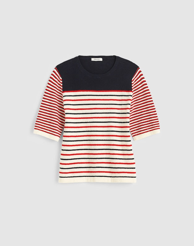 Boucl&eacute;-Knit Sweater Tee RED AND NAVY MULTI STRIPE