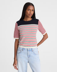 Boucl&eacute;-Knit Sweater Tee RED AND NAVY MULTI STRIPE