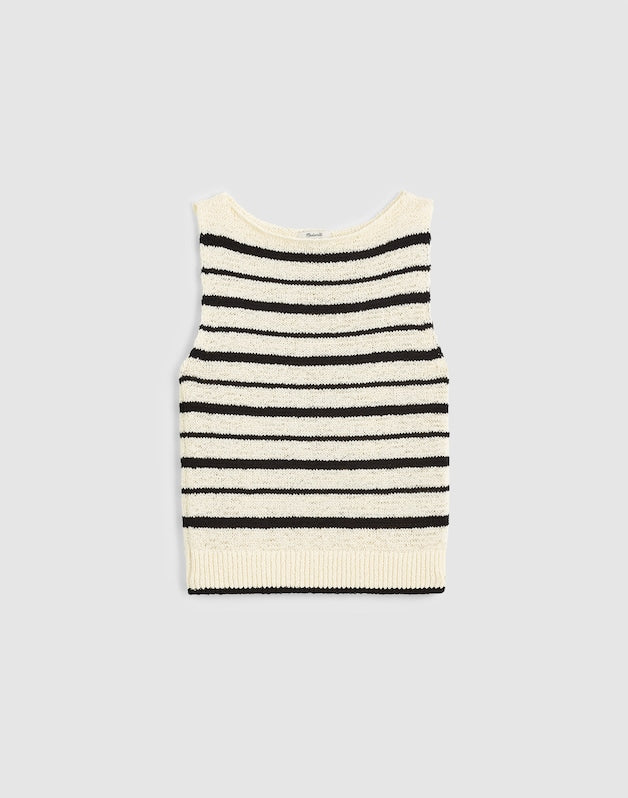 Boatneck Sweater Tank IVORY AND BLACK STRIPE
