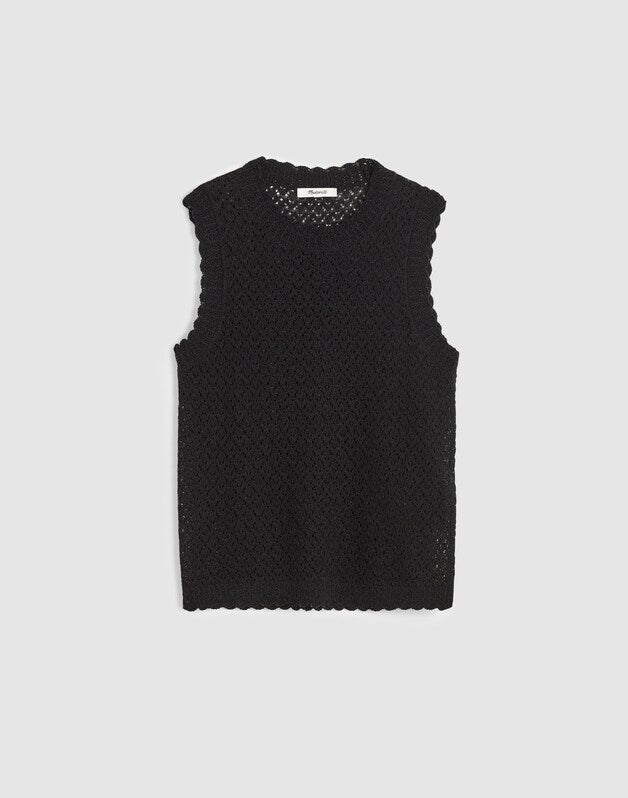 Pointelle Sleeveless Top BLACK