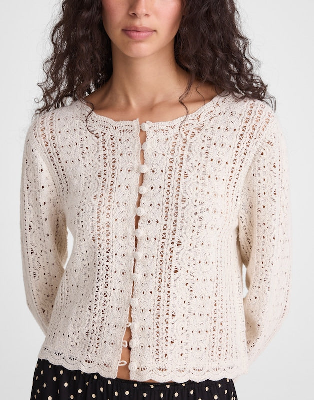 Open-Knit Lace Cardigan VINTAGE IVORY