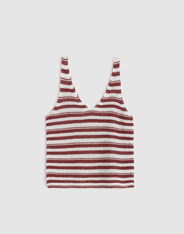 V-Neck Sweater Tank in 100% Linen IVORY AND DUSTY MERLOT