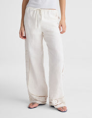 Eyelet Drawstring Pants in 100% Linen IVORY LINEN