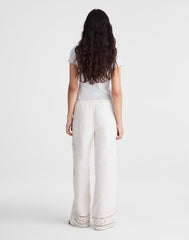 Eyelet Drawstring Pants in 100% Linen IVORY LINEN