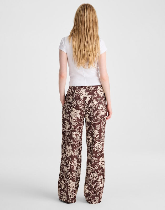 Pull-On Pants in Linen Blend DARK BROWN
