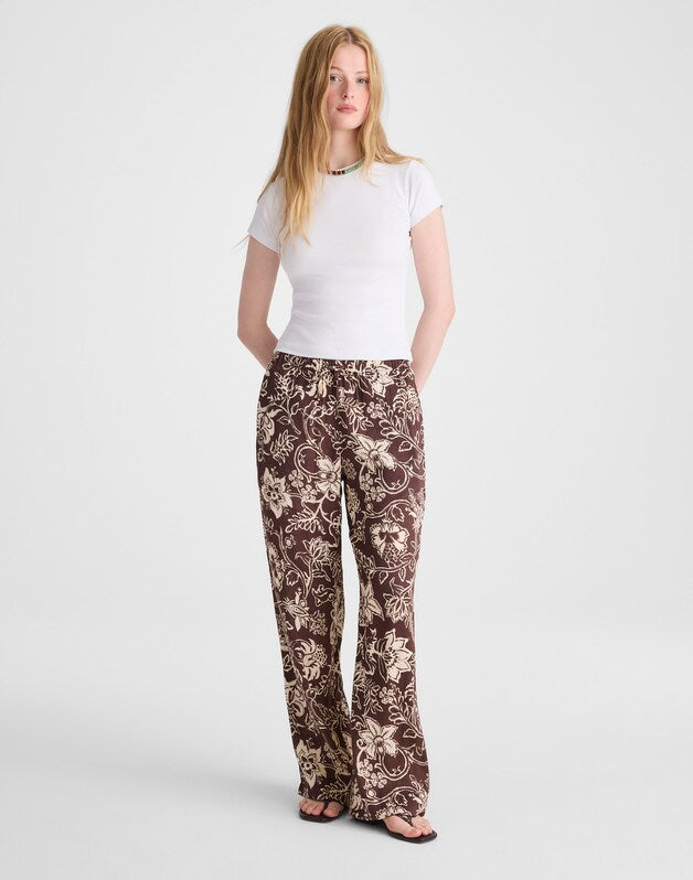 Pull-On Pants in Linen Blend DARK BROWN