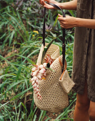 Handwoven Straw Bucket Bag DARK CAROB MULTI