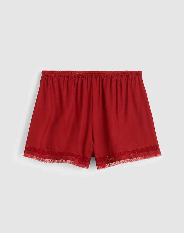 Lace-Trim Pull-On Shorts RED CURRANT