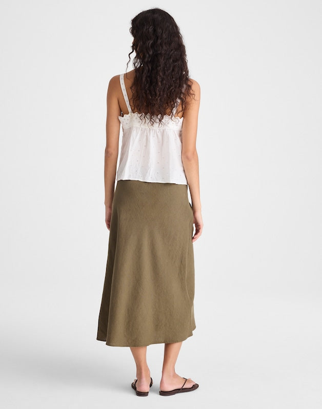 Drawstring Slip Skirt in 100% Linen FADED IVY