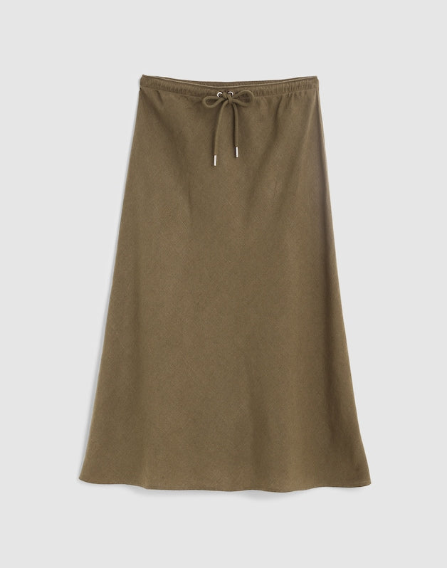 Drawstring Slip Skirt in 100% Linen FADED IVY