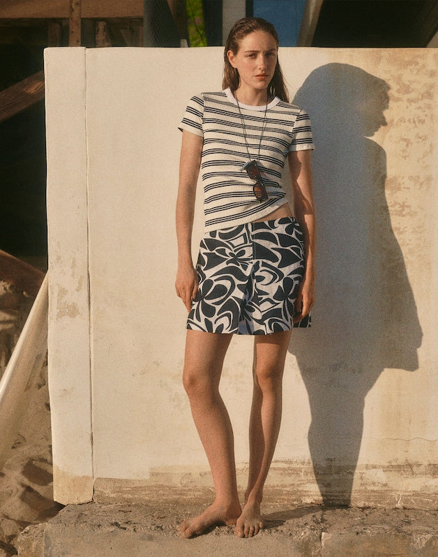 Pleated Mini Skirt in 100% Linen WHITE