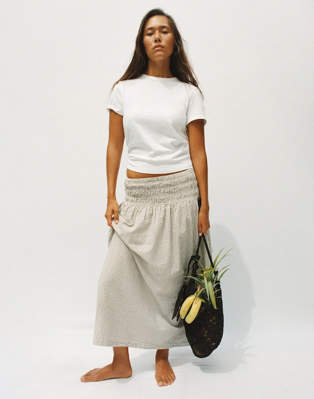 Sophia Midi Skirt in Seersucker BLACK VINTAGE IVORY YARNDYE