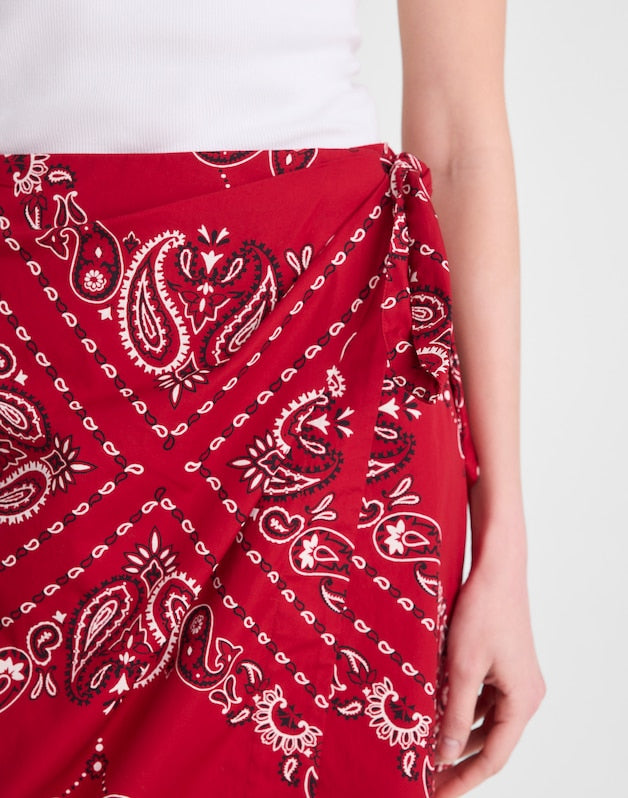 Midi Wrap Skirt in Poplin CHILI PEPPER