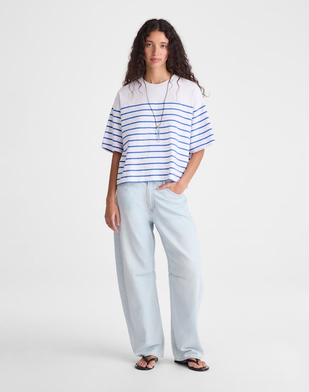 The Boxy Crop Tee in Allday Jersey RETRO BLUE