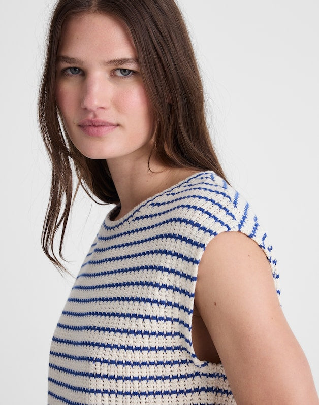 Textured-Knit Boxy Muscle Tee TUCK STITCH STRIPE