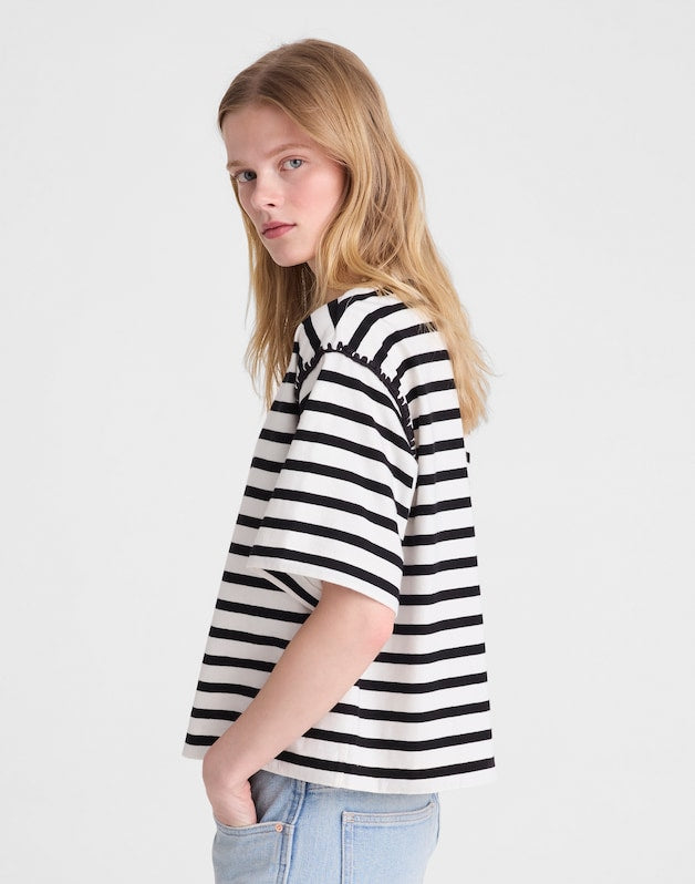 The Boxy Crop Tee in Allday Jersey BLACK TO WHITE STRIPE