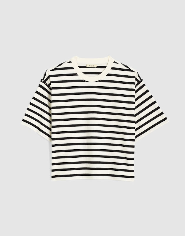 The Boxy Crop Tee in Allday Jersey BLACK TO WHITE STRIPE